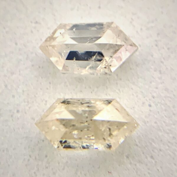 Pair of Elongated Hexagon Diamonds with Ivory Color Inclusions, Perfect for Couple's Rings - Image 3